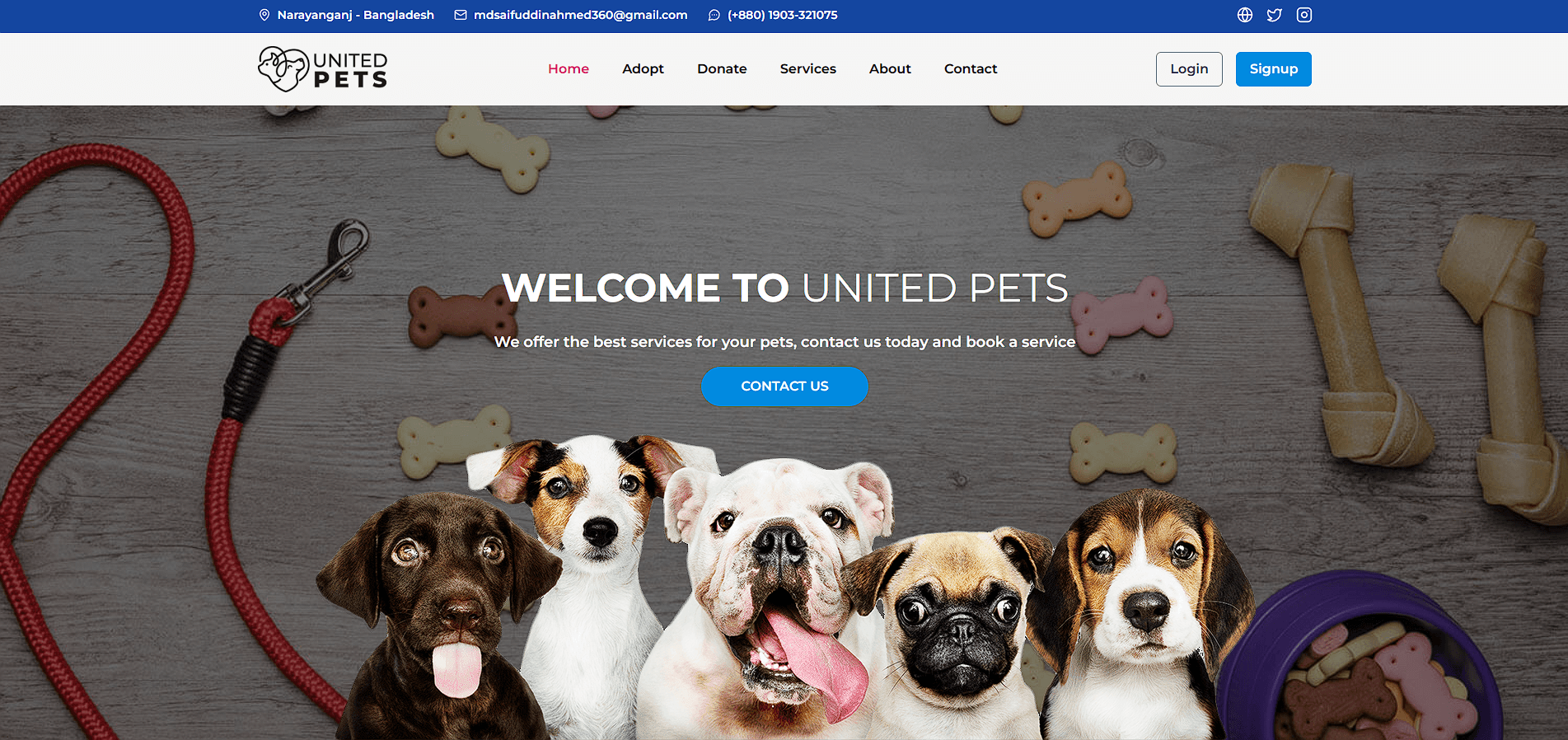 United Pets project website screenshot